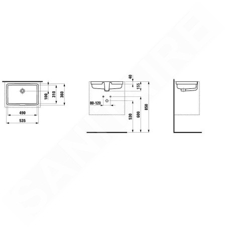 Laufen Living - Lavabo à encastrer, 545x360 mm, sans trou pour robinetterie, blanc H8124300001091