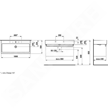 Laufen Living - Double-lavabo à poser 1000x460 mm, 2 trous pour robinetterie, blanc H8184370001071