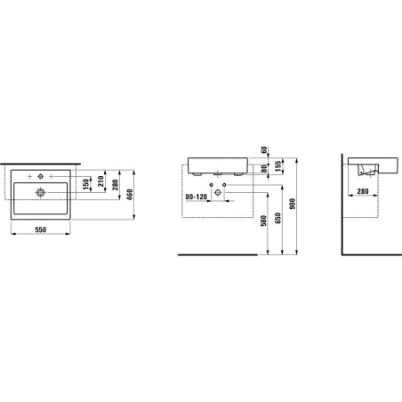 Laufen Living - Lavabo à encastrer 550x460 mm, avec 1 trou pour robinetterie, blanc H8134320001041