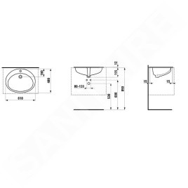 Laufen Indova - Lavabo à encastrer, 610x480 mm, 1 trou pour robinetterie, blanc H8113920000001