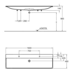 Geberit Xeno 2 - Double lavabo, 1600x480 mm, sans trou, sans trop-plein, blanc alpin 500.279.00.1