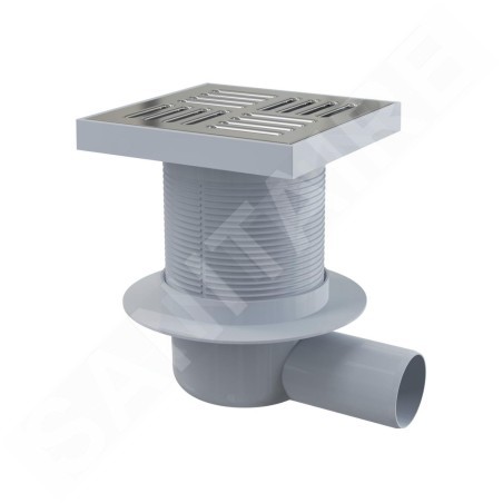 Alcadrain Douchegoten - Siphon de sol latéral 150x150 mm, diamètre 50 mm, arrêt des odeurs d'eau, acier inoxydable/plastique