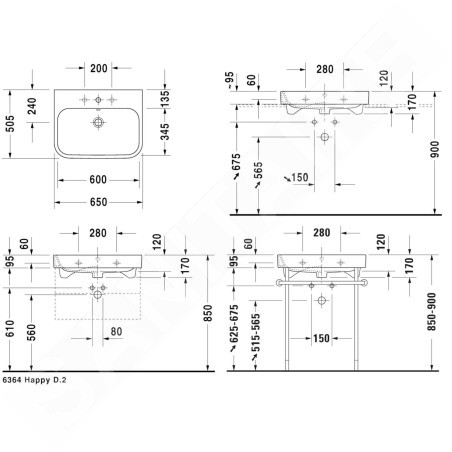 Duravit Happy D.2 - Meuble-lavabo 650x505 mm, avec un trou pour robinetterie, avec WonderGliss, blanc alpin 23186500001