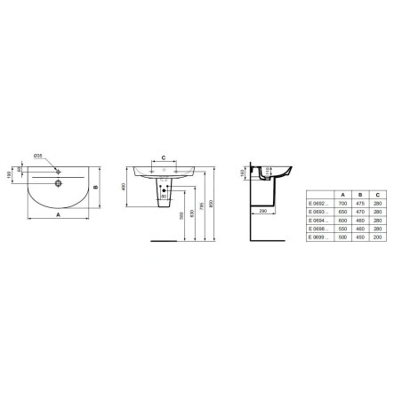 Ideal Standard Connect Air - Lavabo 600x460 mm, avec déversoir, ouverture pour mitigeur, avec Ideal Plus, blanc E0694MA
