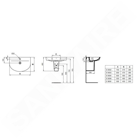 Ideal Standard Connect Air - Lavabo Arc, 550x460 mm, avec Ideal Plus, blanc E0698MA
