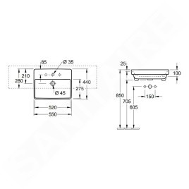 Villeroy & Boch Avento - Vasque semi-encastrée avec trop-plein, trois trous, 550 x 360 mm - blanc alpin 4A065501