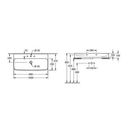 Villeroy & Boch Finion - Vasque avec trop-plein dissimulé, 1000x470 mm, avec CeramicPlus, blanc alpin 41681BR1