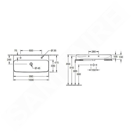 Villeroy & Boch Finion - Double vasque sans trop-plein, 1000x470 mm, avec CeramicPlus, blanc alpin 41681LR1