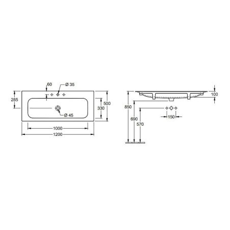 Villeroy & Boch Finion - Lavabo sans trop-plein, 1200x500 mm, avec CeramicPlus, blanc alpin 4164C2R1
