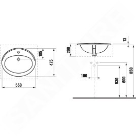 Jika Ibon - Lavabo encastré, 560x475mm, avec trop-plein, trou pour robinetterie, blanc H8130110001041