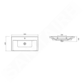 Aqualine Sava - Meuble lavabo 90x46 cm, avec trop-plein, trou pour robinet, blanc 2090