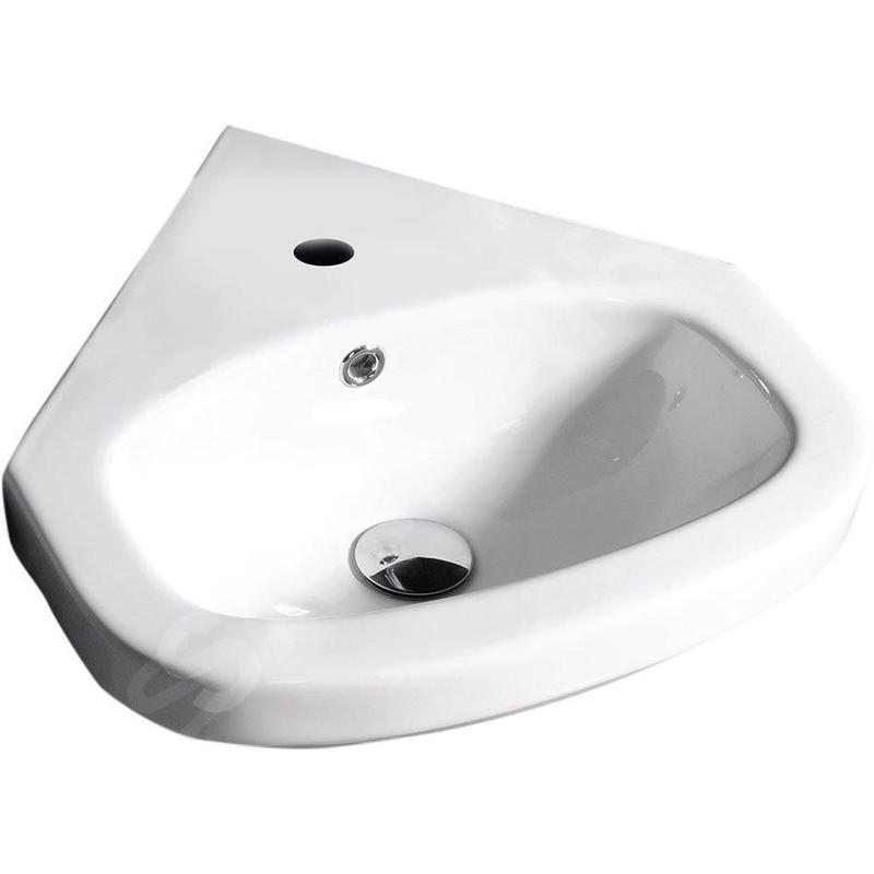 Aqualine Vitroya - Lavabo d'angle 460x460 mm, avec trop-plein, trou pour robinet, blanc VT145 Aqualine Vitroya - Lavabo d'angle 460x460 mm, avec trop-plein, trou pour robinet, blanc VT145