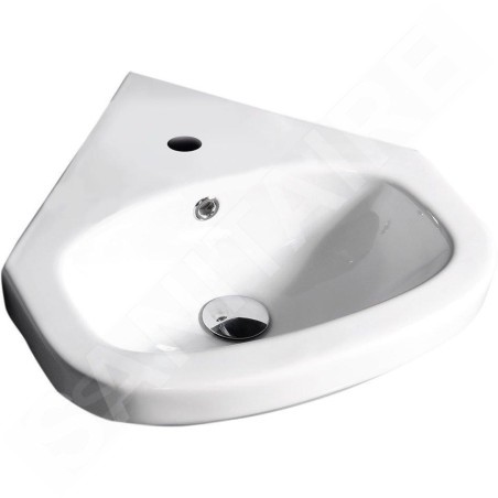 Aqualine Vitroya - Lavabo d'angle 460x460 mm, avec trop-plein, trou pour robinet, blanc VT145
