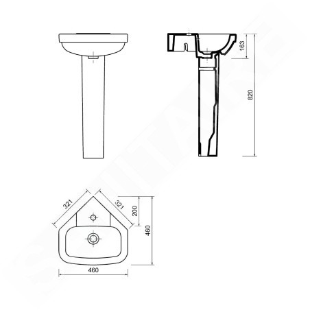 Aqualine Vitroya - Lavabo d'angle 460x460 mm, avec trop-plein, trou pour robinet, blanc VT145