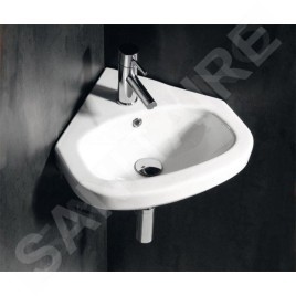 Aqualine Vitroya - Lavabo d'angle 460x460 mm, avec trop-plein, trou pour robinet, blanc VT145