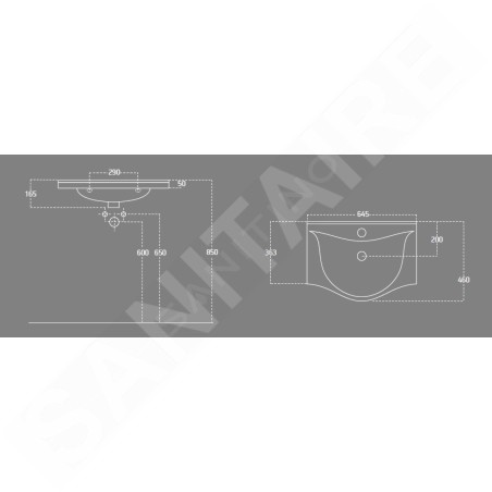 Aqualine Zara - Meuble lavabo 645x460 mm, avec trop-plein, trou pour robinet, blanc 10065
