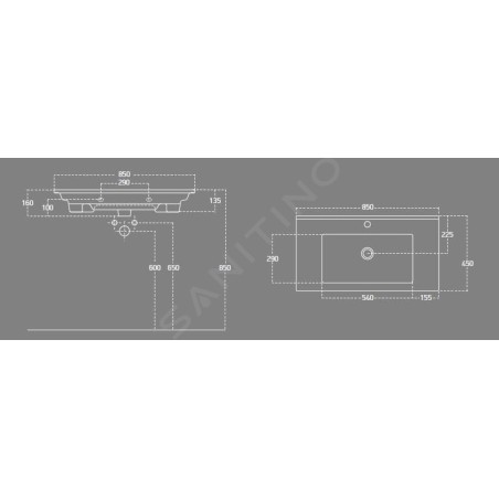 Aqualine Zuno - Meuble lavabo 850x450 mm, blanc 9085