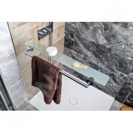 Sapho X-SQUARE - Étagère avec porte-serviettes, longueur 800 mm, verre au lait/chrome XR458