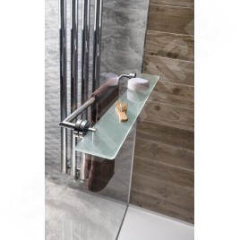 Sapho X-SQUARE - Étagère avec porte-serviettes, longueur 800 mm, verre au lait/chrome XR458