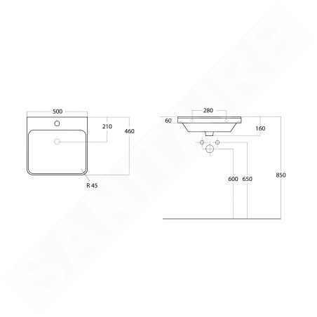Sapho Thalie - Meuble-lavabo 500x460 mm, blanc TH11050
