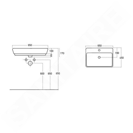 Sapho Savana - Lavabo encastré, 650x170x450 mm, blanc 3065
