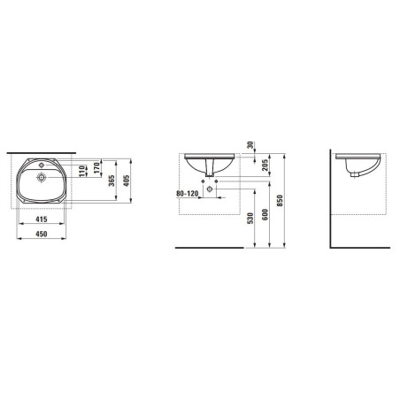 Laufen Bijou - lavabo à encastrer 450x405 mm, avec 1 trou pour robinetterie, blanc H8112200000001