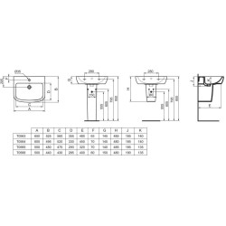 Ideal Standard Tempo - Lavabo 650x525x185 mm, un trou pour mitigeur, blanc T056301