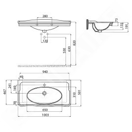 Sapho Antik - Lavabo, 1000x500 mm, 1 trou pour robinetterie, blanc AN100