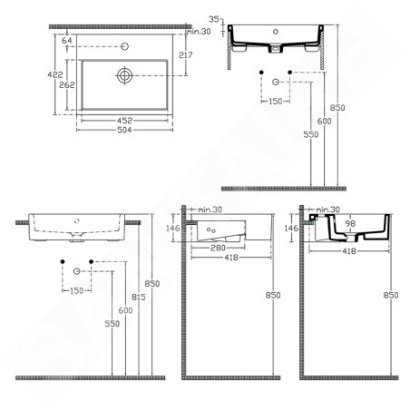 Sapho Isvea Purity - Lavabo semi-encastré, 500x420 mm, blanc 10PL52050