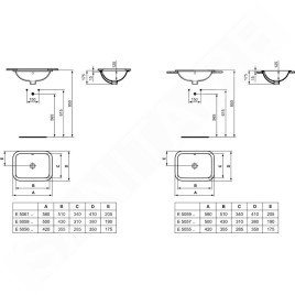 Ideal Standard Connect - Lavabo pour installation sous plaque, 500x380 mm, avec déversoir, blanc E505801