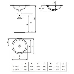 Ideal Standard Connect - Lavabo encastré, diamètre : 480 mm, sans ouverture pour mitigeur, blanc E505401
