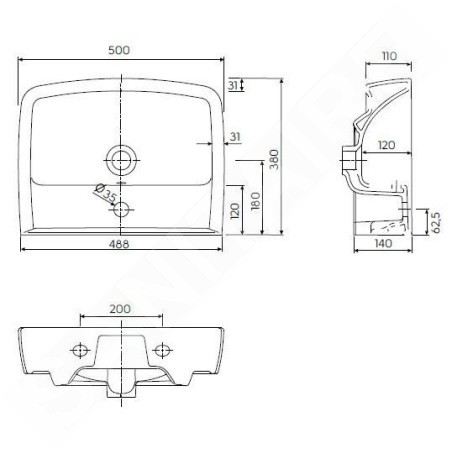 Kolo Rekord - Lavabo, 500x380 mm, 1 point d'amorçage, blanc K91952000