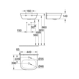 Grohe Euro Ceramic - Lave-mains avec trop-plein, 450x400 mm, PureGuard, blanc alpin 3932400H