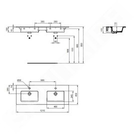 Ideal Standard Tempo - Double vasque, 1215x450 mm, avec trop-plein, blanc E053401