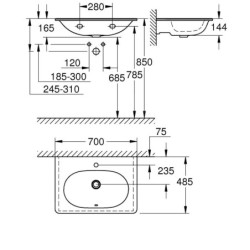 Grohe Essence - Lavabo avec trop-plein, 700x485 mm, PureGuard, blanc alpin 3956400H