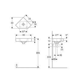 Geberit iCon - Lave-mains d'angle 460x330 mm, sans trou, sans trop-plein, blanc 124730000