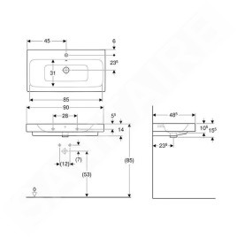 Geberit iCon - Lavabo 900x485 mm, avec 1 trou, avec trop-plein 124590000