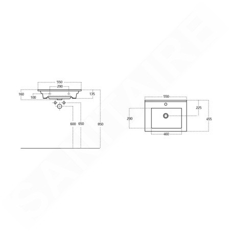 Aqualine Zuno - Lavabo 550x455 mm, avec 1 point d'amorçage, blanc 9055