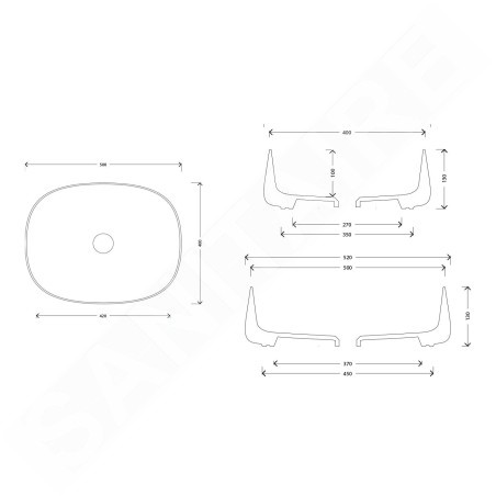 Sapho Jumper - Vasque 500x400 mm, sans trou pour robinet, sans trop-plein, blanc WH071