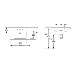 Villeroy & Boch Subway 2.0 - Lavabo 800x470 mm, avec trop-plein, trou de robinetterie, blanc alpin 71758G01