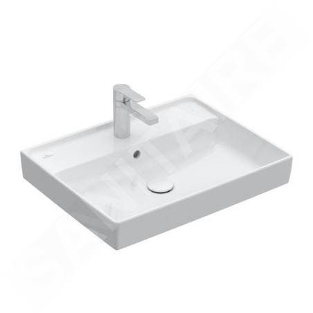 Villeroy & Boch Collaro - Meuble lavabo 600x470 mm, avec trop-plein, trou de robinetterie, CeramicPlus, Stone White 4A336GRW