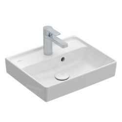 Villeroy & Boch Collaro - Lave-mains 450x370 mm, avec trop-plein, un trou de robinetterie, CeramicPlus, Stone White 433445RW