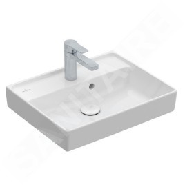 Villeroy & Boch Collaro - Lave-mains 500x400 mm, avec trop-plein, un trou de robinetterie, CeramicPlus, Stone White 433450RW