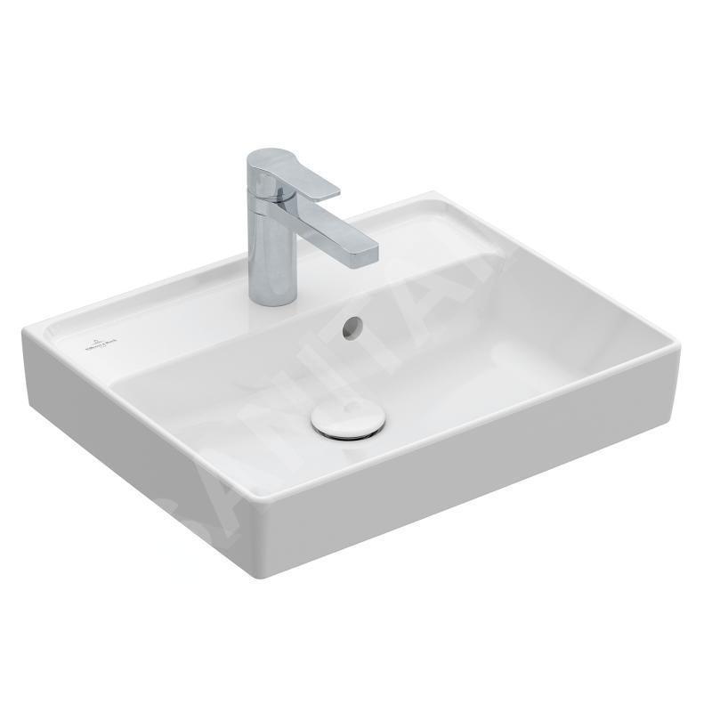 Villeroy & Boch Collaro - Meuble lave-mains 500x400 mm, avec trop-plein, un trou de robinetterie, CeramicPlus, blanc alpin