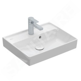 Villeroy & Boch Collaro - Meuble lave-mains 500x400 mm, avec trop-plein, un trou de robinetterie, CeramicPlus, Stone White