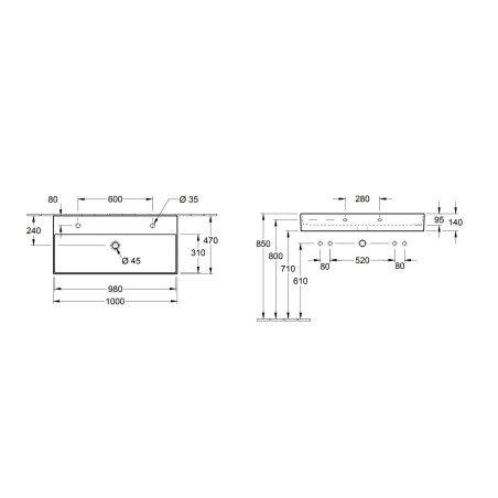 Villeroy & Boch Memento 2.0 - Double vasque 1000x470 mm, sans trop-plein, deux trous de robinetterie, blanc alpin 4A22A101