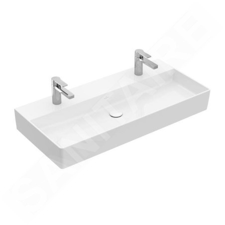 Villeroy & Boch Memento 2.0 - Double vasque 1000x470 mm, sans trop-plein, 2 trous de robinetterie, CeramicPlus, blanc alpin