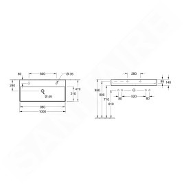 Villeroy & Boch Memento 2.0 - Double vasque 1000x470 mm, sans trop-plein, 2 trous de robinetterie, CeramicPlus, blanc alpin