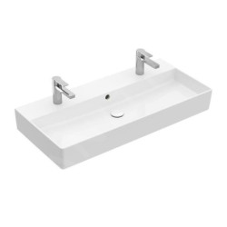 Villeroy & Boch Memento 2.0 - Double vasque 1000x470 mm, avec trop-plein, 2 trous de robinetterie, CeramicPlus, blanc alpin