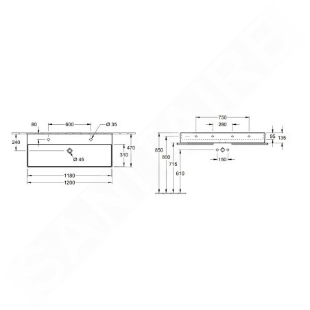 Villeroy & Boch Memento 2.0 - Meuble double vasque 1200x470 mm, avec trop-plein, 2 trous de robinetterie, CeramicPlus, blanc